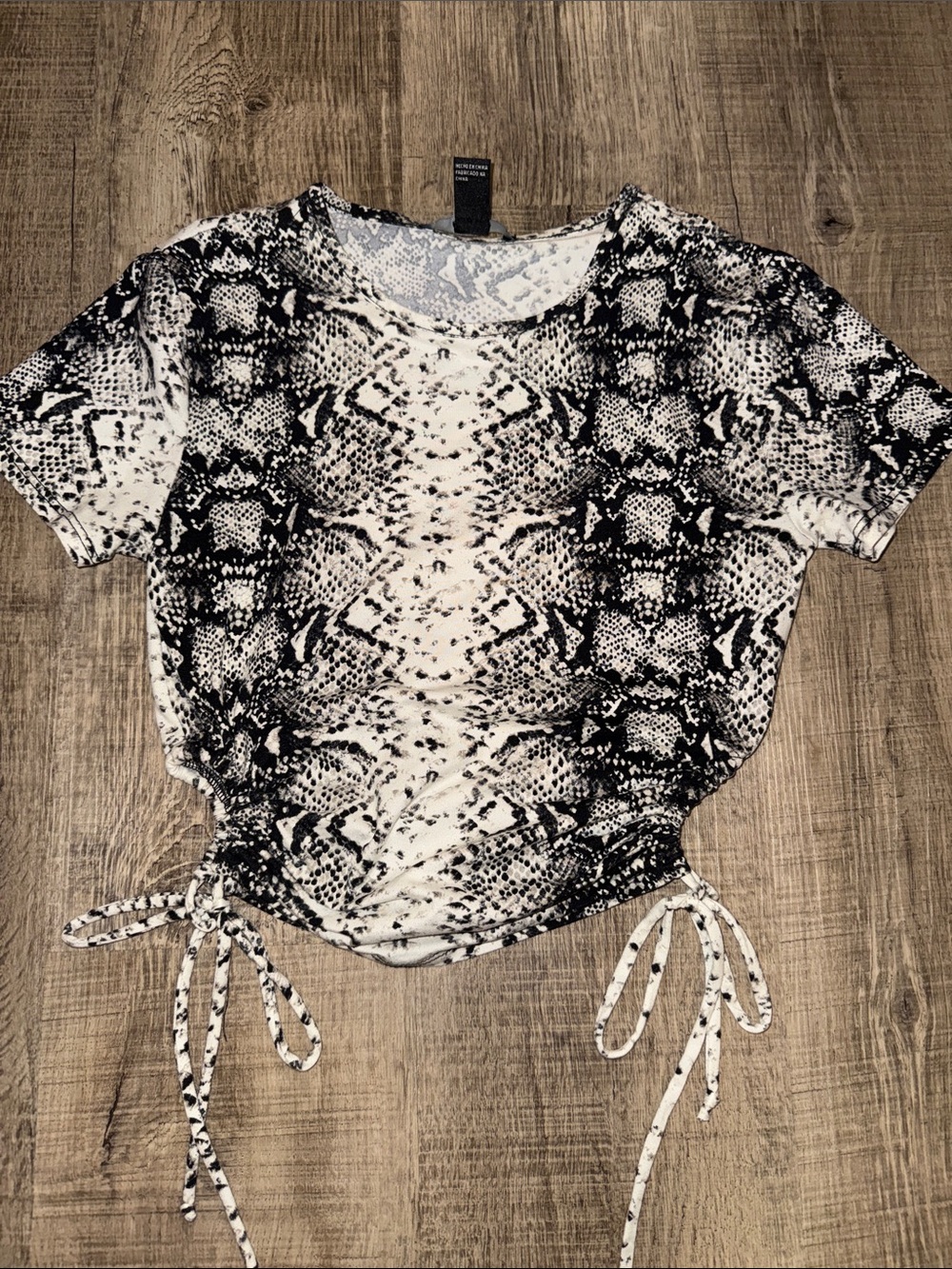 Snake-Print Tie-Hem Women’s Top - Black & White